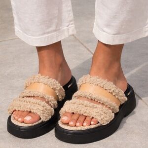 STAUD Siesta Shearling Platform Sandals